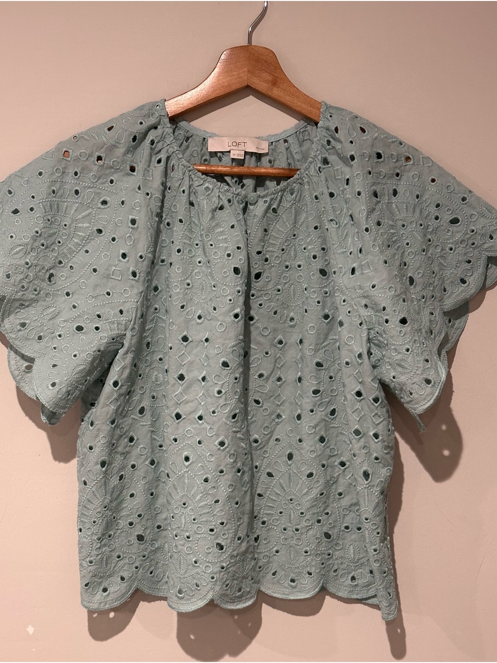 LOFT Sage Green Eyelet Ruffle Sleeve Blouse - Picture 2 of 5